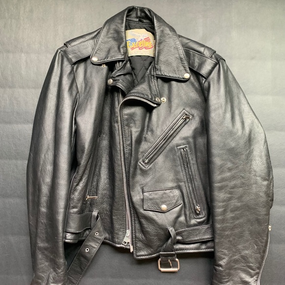 Vintage 1980s Excelled Leather Jacket Motorcycle Biker Made In USA Black Size 40